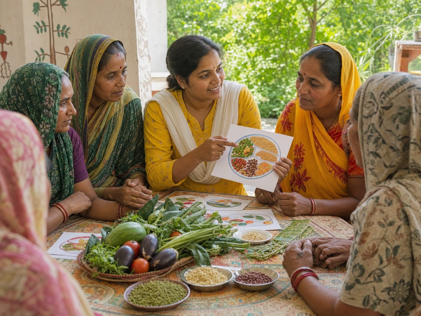 Women learning about nutrition with local foods